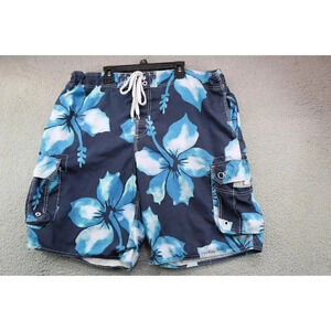 OP Men's Cargo Shorts-Navy Blue Florals-Beachy-Large(36-38)-Mesh Lined